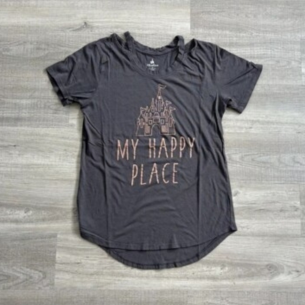 Disney Parks My Happy Place Castle Rose Gold Glitter Graphic Shirt XL